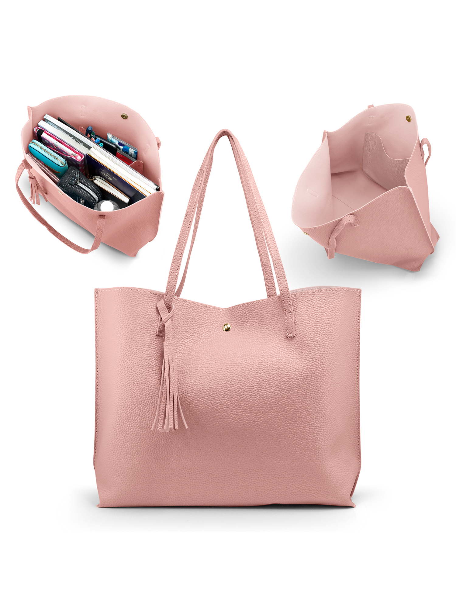 Oct17 Women Tote Bag Tassels Leather Shoulder Handbags Fashion Ladies Purses Satchel Messenger Bags - Pink, Women's, Size: One Size